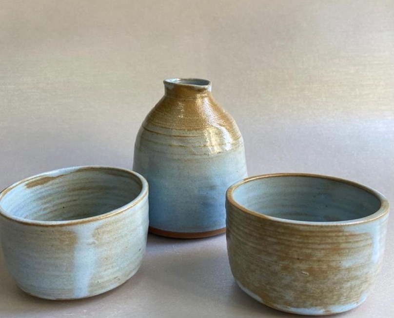 Wheel-thrown glazed vessels by Meeta